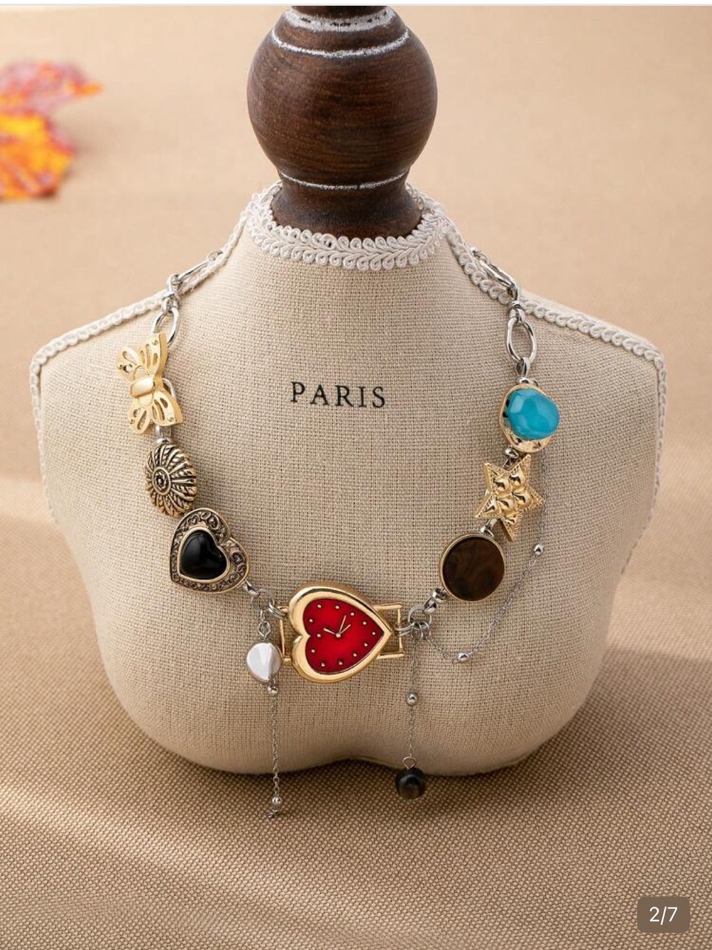 Heart Charm Multi-Stone Necklace